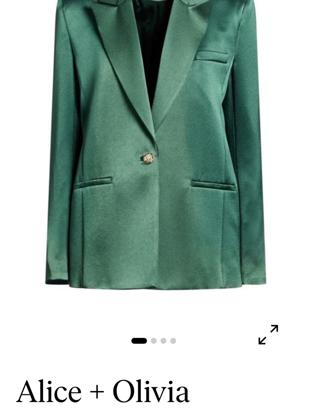 Alice + Olivia Green Satin Single-Button Blazer